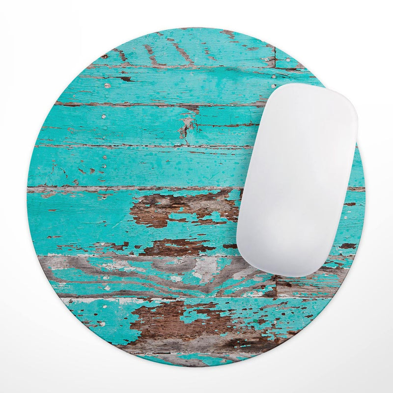 Turquoise Chipped Paint on Wood// WaterProof Rubber Foam Backed Anti-Slip Mouse Pad for Home Work Office or Gaming Computer Desk
