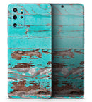 Turquoise Chipped Paint on Wood - Premium Vinyl Skin Decal for Samsung Galaxy S25 Ultra, S24, S23, S22 & All Galaxy S Models