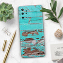 Turquoise Chipped Paint on Wood - Premium Vinyl Skin Decal for Samsung Galaxy S25 Ultra, S24, S23, S22 & All Galaxy S Models