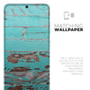 Turquoise Chipped Paint on Wood - Premium Vinyl Skin Decal for Samsung Galaxy S25 Ultra, S24, S23, S22 & All Galaxy S Models