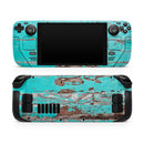 Turquoise Chipped Paint on Wood // Full Body Skin Decal Wrap Kit for the Steam Deck handheld gaming computer