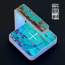 Turquoise Chipped Paint on Wood UV Germicidal Sanitizing Sterilizing Wireless Smart Phone Screen Cleaner + Charging Station