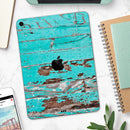 Turquoise Chipped Paint on Wood - Full Body Skin Decal for the Apple iPad Pro 12.9", 11", 10.5", 9.7", Air or Mini (All Models Available)