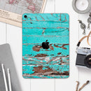 Turquoise Chipped Paint on Wood - Full Body Skin Decal for the Apple iPad Pro 12.9", 11", 10.5", 9.7", Air or Mini (All Models Available)