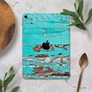 Turquoise Chipped Paint on Wood - Full Body Skin Decal for the Apple iPad Pro 12.9", 11", 10.5", 9.7", Air or Mini (All Models Available)