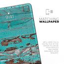 Turquoise Chipped Paint on Wood - Full Body Skin Decal for the Apple iPad Pro 12.9", 11", 10.5", 9.7", Air or Mini (All Models Available)