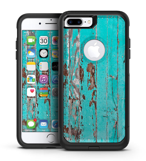Turquoise Chipped Paint on Wood - iPhone 7 or 7 Plus Commuter Case Skin Kit