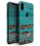 Turquoise Chipped Paint on Wood - iPhone XS MAX, XS/X, 8/8+, 7/7+, 5/5S/SE Skin-Kit (All iPhones Available)