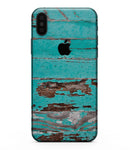 Turquoise Chipped Paint on Wood - iPhone XS MAX, XS/X, 8/8+, 7/7+, 5/5S/SE Skin-Kit (All iPhones Available)