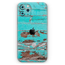 Turquoise Chipped Paint on Wood - Protective Skin Wrap & Decal – Compatible with iPhone SE to iPhone 17 Pro Max (All Models)