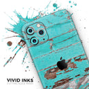 Turquoise Chipped Paint on Wood - Protective Skin Wrap & Decal – Compatible with iPhone SE to iPhone 17 Pro Max (All Models)