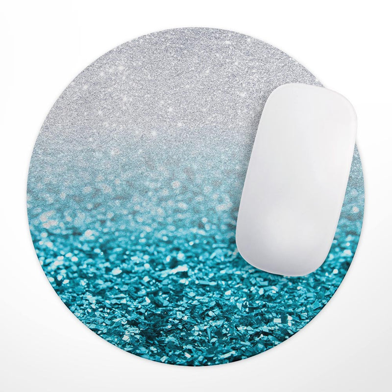Turquoise & Silver Glimmer Fade// WaterProof Rubber Foam Backed Anti-Slip Mouse Pad for Home Work Office or Gaming Computer Desk