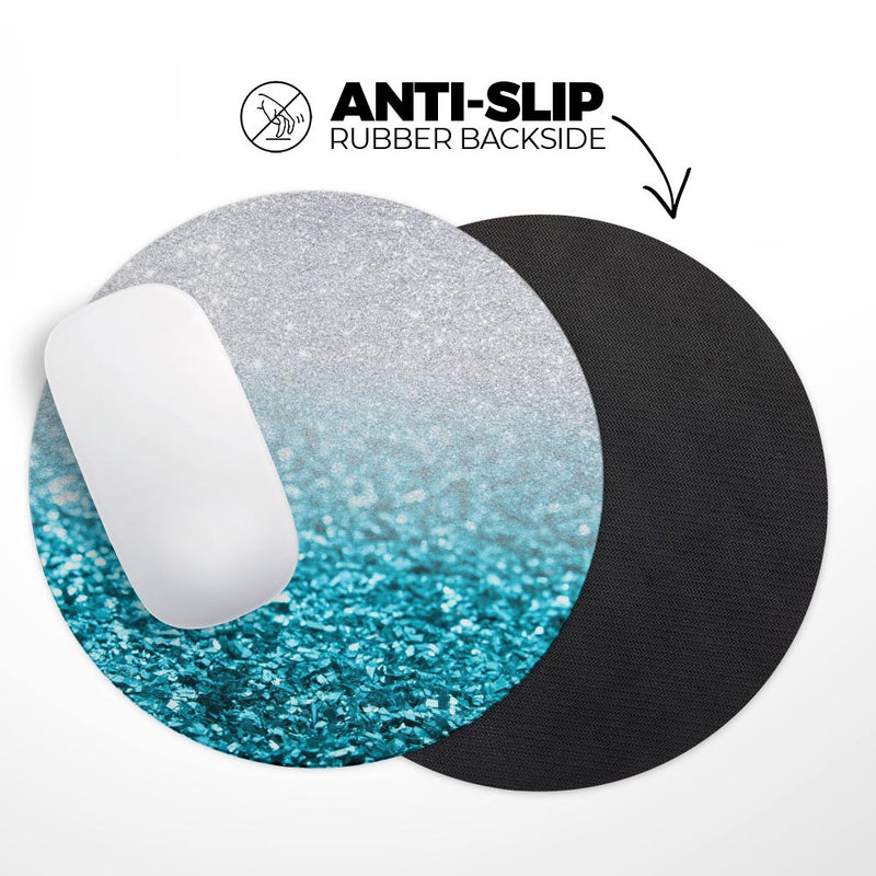 Turquoise & Silver Glimmer Fade// WaterProof Rubber Foam Backed Anti-Slip Mouse Pad for Home Work Office or Gaming Computer Desk