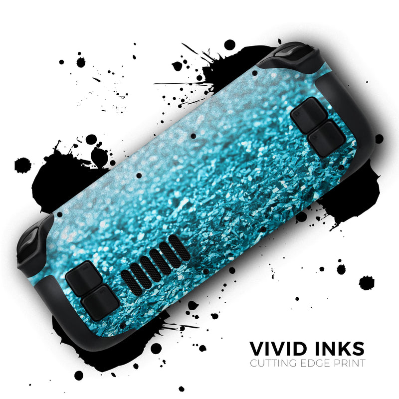 Turquoise & Silver Glimmer Fade // Full Body Skin Decal Wrap Kit for the Steam Deck handheld gaming computer