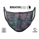 Turquoise and Burgundy Floral Velvet - Made in USA Mouth Cover Unisex Anti-Dust Cotton Blend Reusable & Washable Face Mask with Adjustable Sizing for Adult or Child