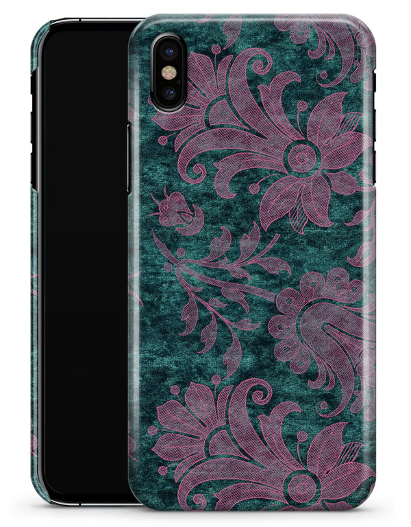 Turquoise and Burgundy Floral Velvet - iPhone X Clipit Case