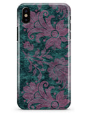 Turquoise and Burgundy Floral Velvet - iPhone X Clipit Case