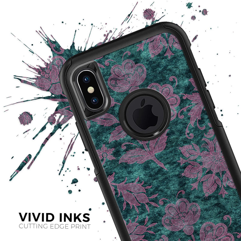 Turquoise and Burgundy Floral Velvet v2 - Skin Kit for the iPhone OtterBox Cases