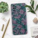 Turquoise and Burgundy Floral Velvet v2 - Skin-Kit for the Samsung Galaxy S-Series S20, S20 Plus, S20 Ultra , S10 & others (All Galaxy Devices Available)