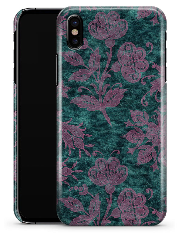 Turquoise and Burgundy Floral Velvet v2 - iPhone X Clipit Case