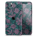 Turquoise and Burgundy Floral Velvet v2 - Protective Skin Wrap & Decal – Compatible with iPhone SE to iPhone 17 Pro Max (All Models)