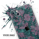 Turquoise and Burgundy Floral Velvet v2 - Protective Skin Wrap & Decal – Compatible with iPhone SE to iPhone 17 Pro Max (All Models)