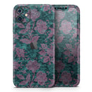 Turquoise and Burgundy Floral Velvet v2 - Protective Skin Wrap & Decal – Compatible with iPhone SE to iPhone 17 Pro Max (All Models)