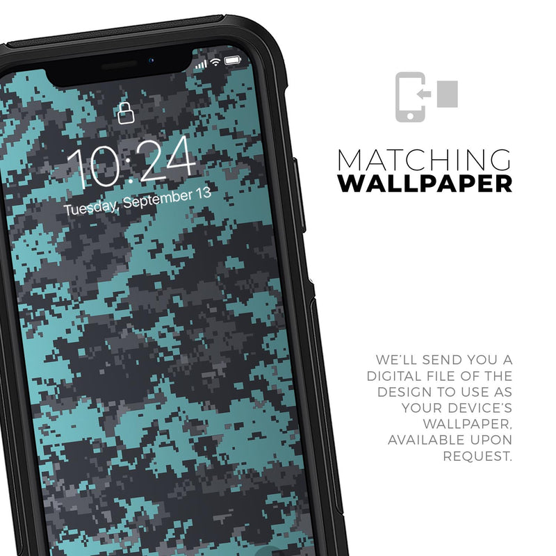 Turquoise and Gray Digital Camouflage - Skin Kit for the iPhone OtterBox Cases