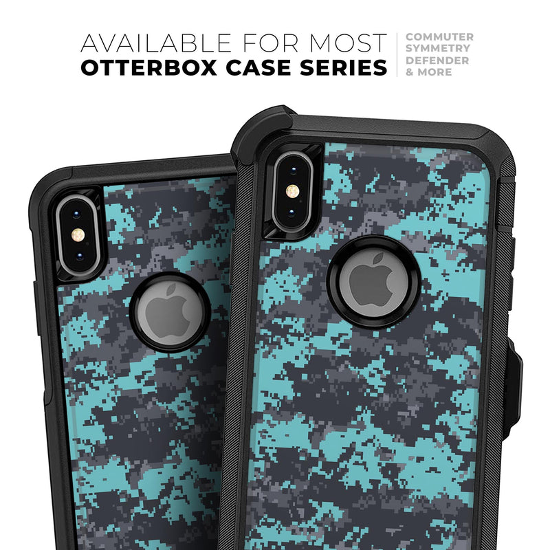 Turquoise and Gray Digital Camouflage - Skin Kit for the iPhone OtterBox Cases