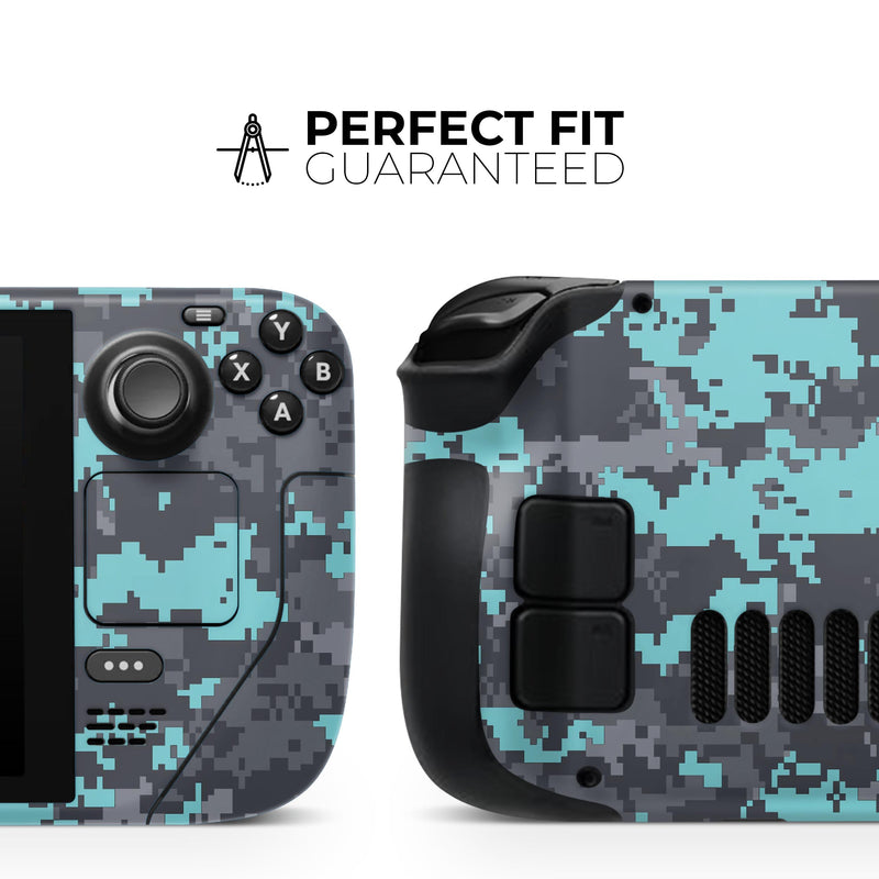 Turquoise and Gray Digital Camouflage // Full Body Skin Decal Wrap Kit for the Steam Deck handheld gaming computer