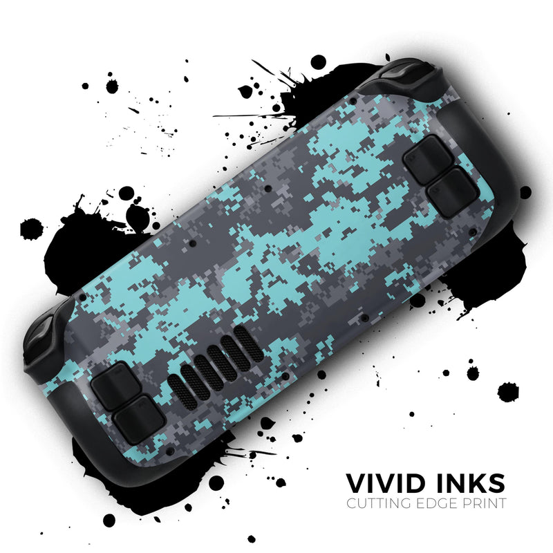 Turquoise and Gray Digital Camouflage // Full Body Skin Decal Wrap Kit for the Steam Deck handheld gaming computer