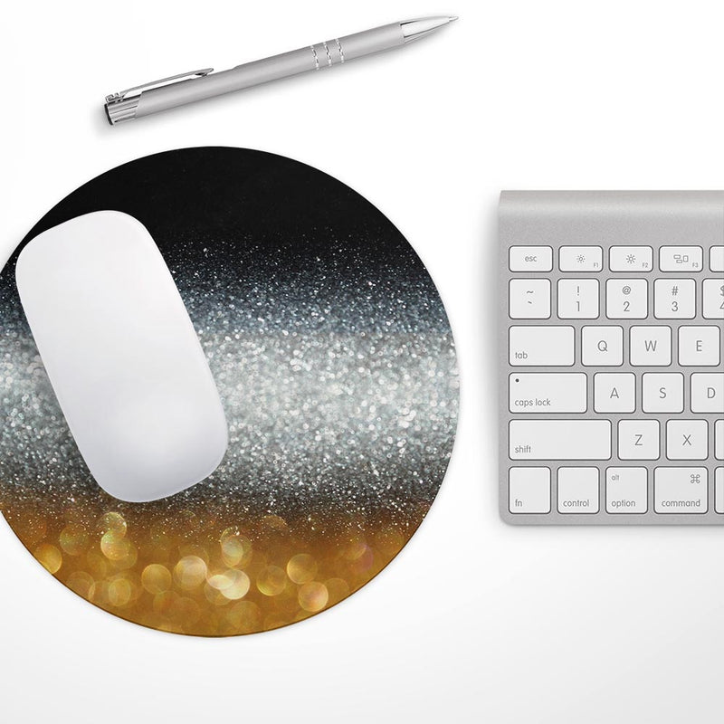 Unfocused Silver Sparkle with Gold Orbs// WaterProof Rubber Foam Backed Anti-Slip Mouse Pad for Home Work Office or Gaming Computer Desk