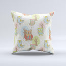 Various Cartoon Owls Pattern ink-Fuzed Decorative Throw Pillow