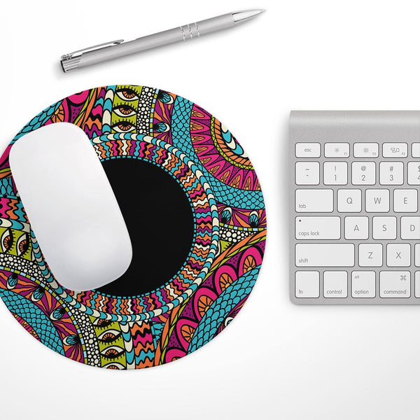 Vector Colored Aztec Pattern WIth Black Connect Point// WaterProof Rubber Foam Backed Anti-Slip Mouse Pad for Home Work Office or Gaming Computer Desk