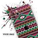 Vector Green & Pink Aztec Pattern - Protective Skin Wrap & Decal – Compatible with iPhone SE to iPhone 17 Pro Max (All Models)
