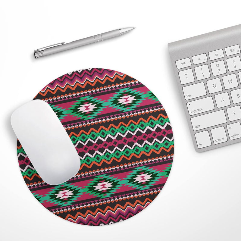 Vector Green & Pink Aztec Pattern// WaterProof Rubber Foam Backed Anti-Slip Mouse Pad for Home Work Office or Gaming Computer Desk