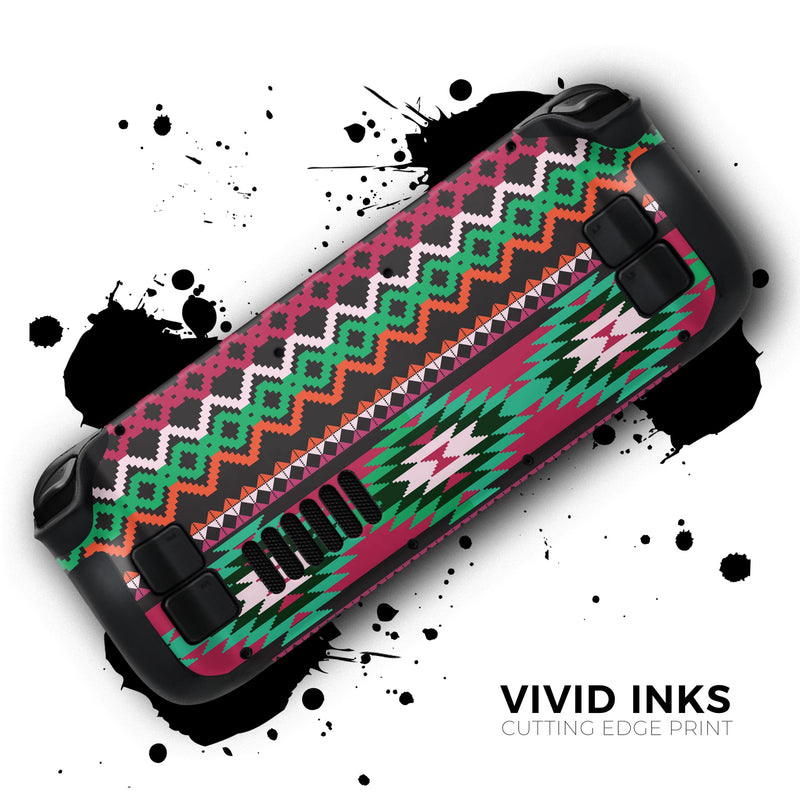 Vector Green & Pink Aztec Pattern // Full Body Skin Decal Wrap Kit for the Steam Deck handheld gaming computer