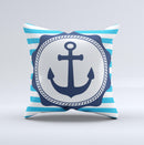 Vector Navy Anchor with Blue Stripes ink-Fuzed Decorative Throw Pillow