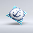 Vector Navy Anchor with Blue Stripes ink-Fuzed Decorative Throw Pillow