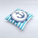 Vector Navy Anchor with Blue Stripes ink-Fuzed Decorative Throw Pillow