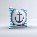 Vector Navy Anchor with Blue Stripes ink-Fuzed Decorative Throw Pillow