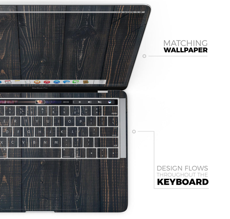 Vertical Blackwashed Woodgrain - Skin Decal Wrap Kit Compatible with the Apple MacBook Pro, Pro with Touch Bar or Air (11", 12", 13", 15" & 16" - All Versions Available)