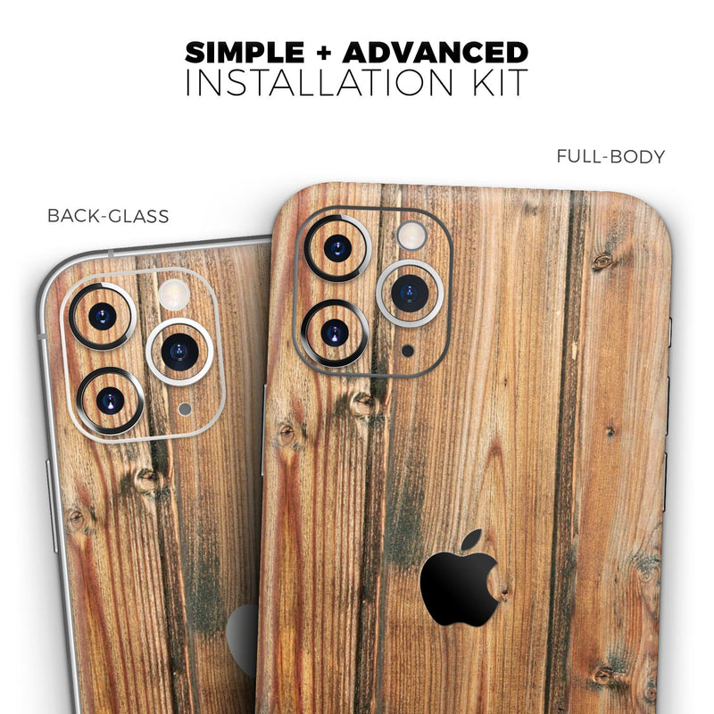 Vertical Raw Aged Wood Planks // Skin-Kit compatible with the Apple iPhone 14, 13, 12, 12 Pro Max, 12 Mini, 11 Pro, SE, X/XS + (All iPhones Available)