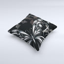 Vibrant Black & Silver Butterfly Outline ink-Fuzed Decorative Throw Pillow
