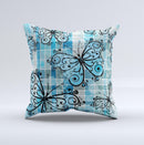 Vibrant Blue Butterfly Plaid ink-Fuzed Decorative Throw Pillow