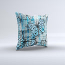 Vibrant Blue Butterfly Plaid ink-Fuzed Decorative Throw Pillow