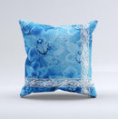 Vibrant Blue & White Floral Lace ink-Fuzed Decorative Throw Pillow