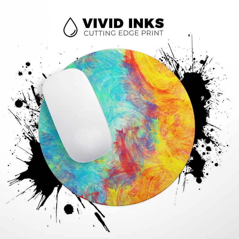 Vibrant Colored Messy Painted Canvas// WaterProof Rubber Foam Backed Anti-Slip Mouse Pad for Home Work Office or Gaming Computer Desk