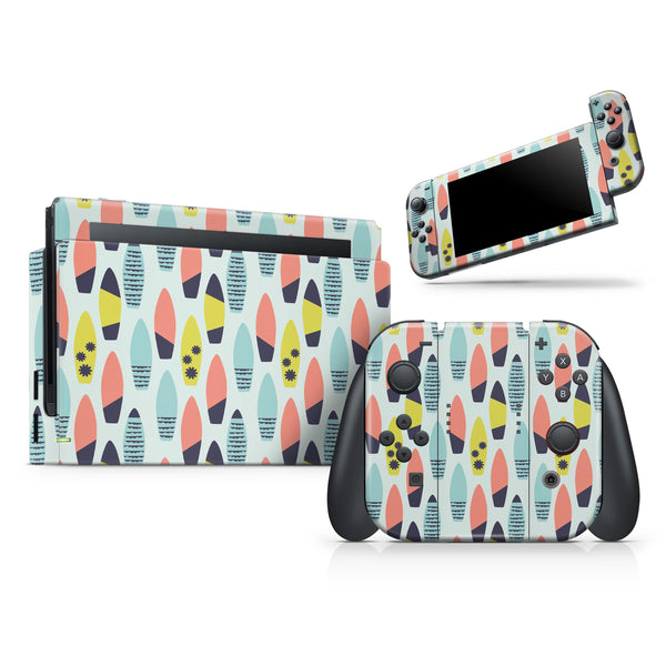 Vibrant Colored Surfboard Pattern // Skin Decal Wrap Kit for Nintendo Switch Console & Dock, Joy-Cons, Pro Controller, Lite, 3DS XL, 2DS XL, DSi, or Wii