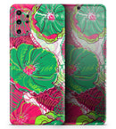 Vibrant Green & Coral Floral Sketched - Skin-Kit for the Samsung Galaxy S-Series S20, S20 Plus, S20 Ultra , S10 & others (All Galaxy Devices Available)
